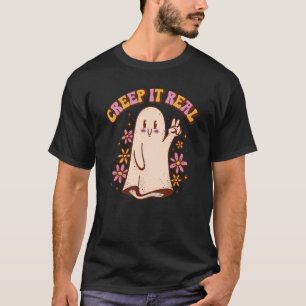 Vintage Retro Halloween Creep it real Ghost Boy Fa T-Shirt