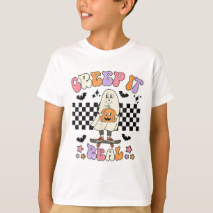 Vintage Retro Halloween Creep It Real Ghost Boy Fa T-Shirt