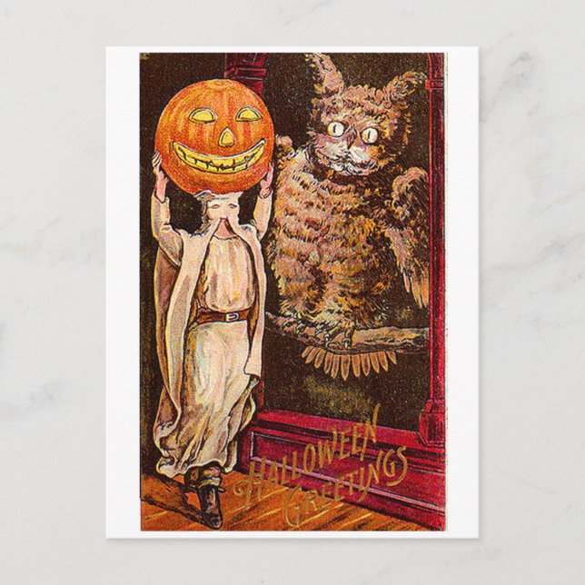 Vintage Retro Halloween Greetings Spooky Owl Postcard (Front)