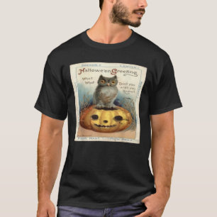 Vintage Retro Halloween Pumpkin Cat Postcard Tee T