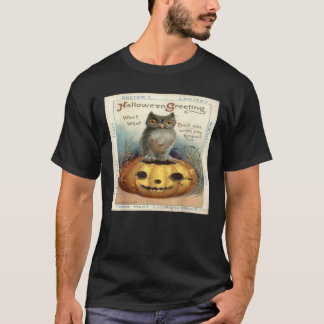 Vintage Retro Halloween Pumpkin Cat Postcard Tee T