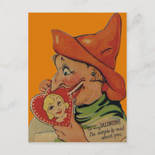 Vintage Retro Halloween Witch Valentine Card