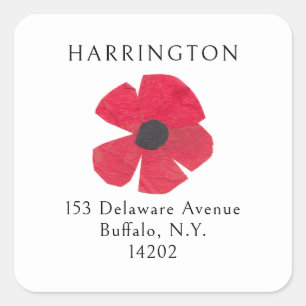 Vintage Retro Hand-Drawn Red Poppy Return Address Square Sticker