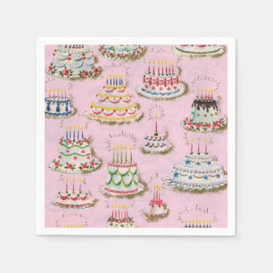Vintage Retro Happy Birthday Cakes Napkin