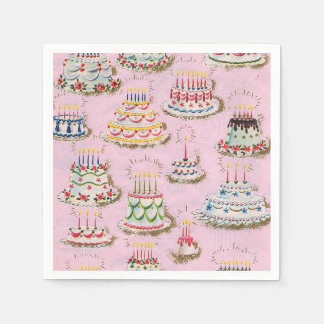 Vintage Retro Happy Birthday Cakes Napkin (Front)