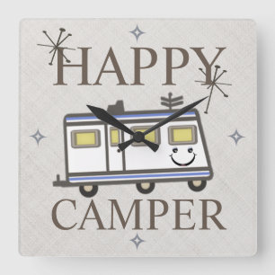 Vintage Retro Happy Camper Wall Clock