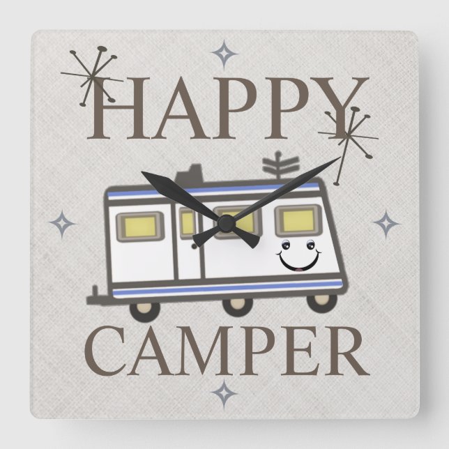 Vintage Retro Happy Camper Wall Clock (Front)