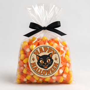 Vintage Retro Happy Halloween Black Cat Classic Round Sticker