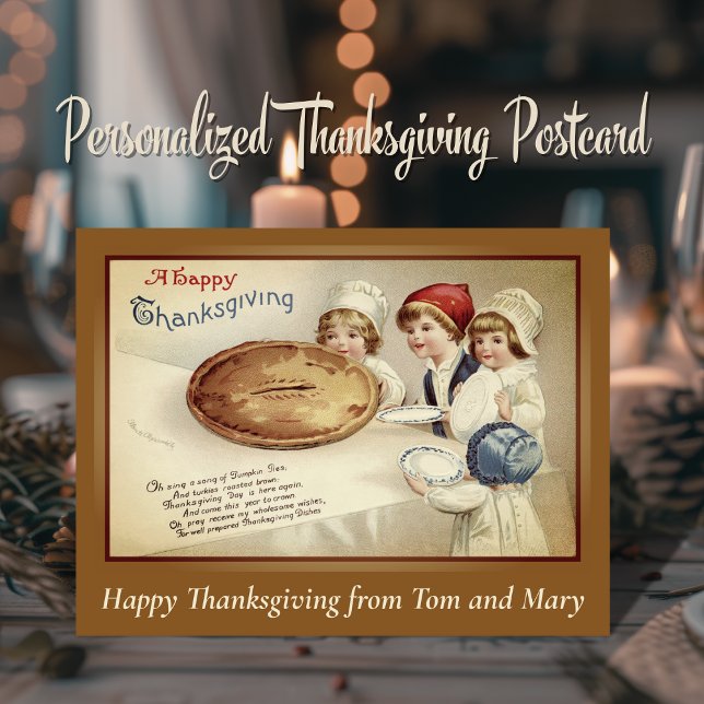 Vintage Retro Happy Thanksgiving Custom Postcard (Vintage Retro Happy Thanksgiving Custom Postcard.  Just add your names!)
