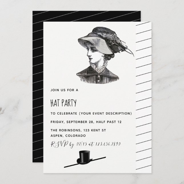 Vintage Retro Hat Party Invitation (Front/Back)