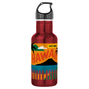 Vintage Retro Hawaiian Islands Travel Illustration 532 Ml Water Bottle