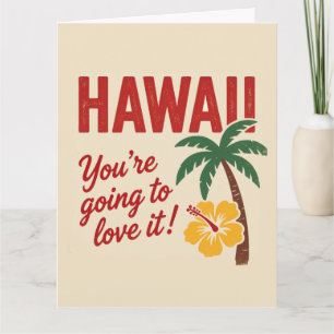 Vintage Retro Hawaiian Islands Travel Illustration Card