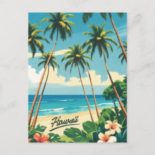 Vintage Retro Hawaiian Islands Travel Illustration Holiday Postcard