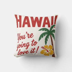 Vintage Retro Hawaiian Islands Travel Illustration Throw Pillow
