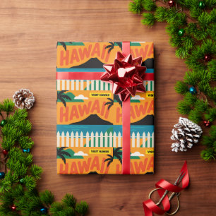 Vintage Retro Hawaiian Islands Travel Illustration Wrapping Paper