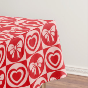 Vintage Retro Hearts and Bows Red Valentines Day Tablecloth