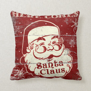 Vintage Retro Here Comes Santa Claus Pillow