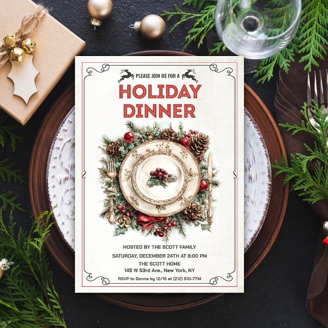 Vintage Retro Holiday Dinner Plate Invitation (Creator Uploaded)