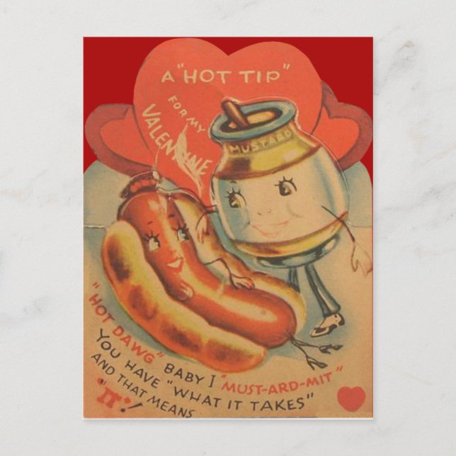 Vintage Retro Hot Dog Mustard Valentine Card (Front)