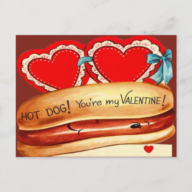 Vintage Retro Hot Dog Valentine Card (Front)