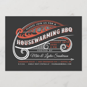 Vintage Retro Housewarming BBQ Invitations