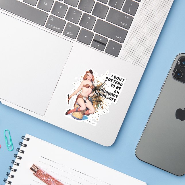 Vintage Retro Housewife Humour Pin-up Girl (Laptop w/ iPhone)