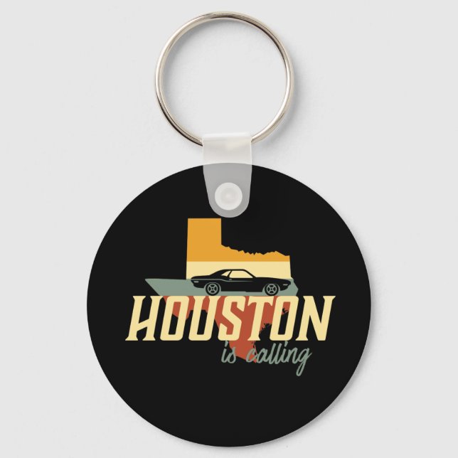 Vintage Retro Houston Texas USA City Map Keychain (Front)