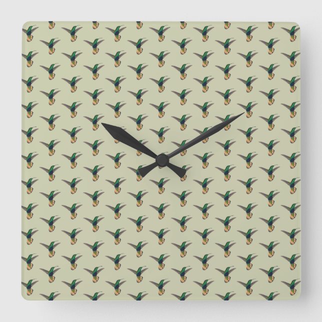Vintage Retro Hummingbird Pattern Square Wall Clock (Front)