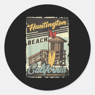 Vintage Retro Huntington Beach California Sunset S Classic Round Sticker