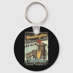 Vintage Retro Huntington Beach California Sunset S Keychain