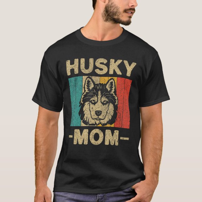 Vintage Retro Husky Mom Dog Owner T-Shirt (Front)