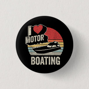 Vintage Retro I Love Motor Boating Funny Boater  1 Inch Round Button