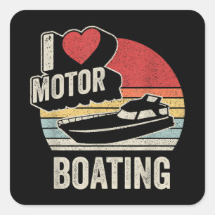 Vintage Retro I Love Motor Boating Funny Boater  Square Sticker