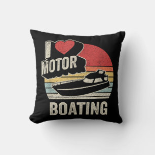 Vintage Retro I Love Motor Boating Funny Boater Throw Pillow