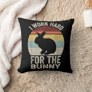 Vintage Retro I Work Hard For The Bunny Throw Pillow