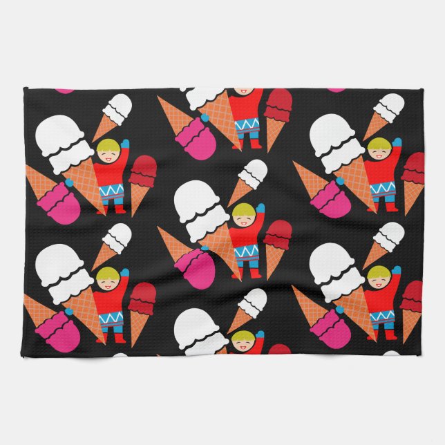 Vintage Retro Ice Cream Art Kitchen Towel (Horizontal)