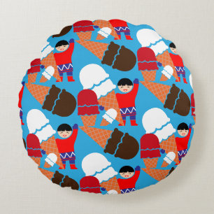 Vintage Retro Ice Cream Art Round Pillow