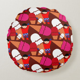 Vintage Retro Ice Cream Art Round Pillow