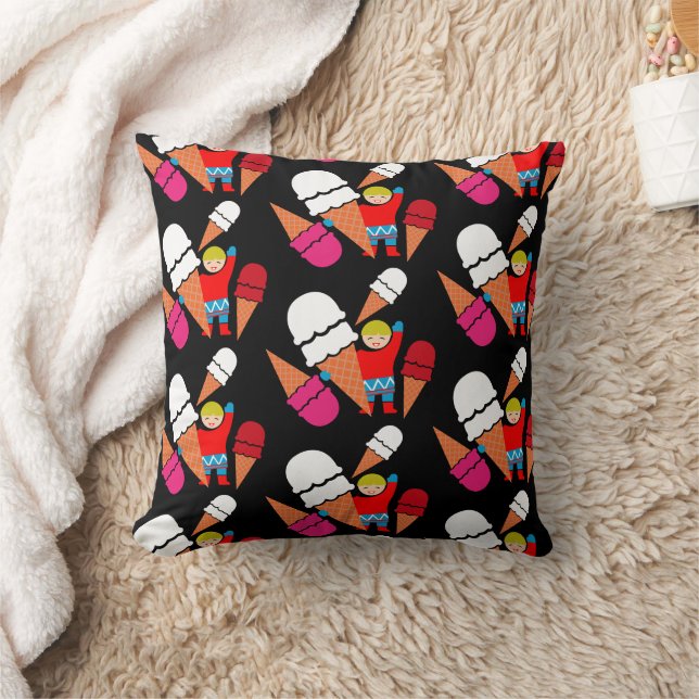 Vintage Retro Ice Cream Art Throw Pillow (Blanket)