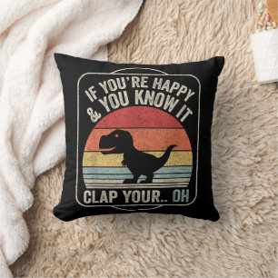 Vintage Retro If You're Happy and You Know It T-Re Throw Pillow