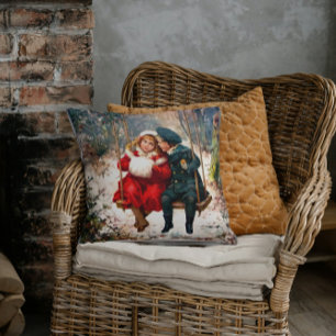 Vintage Retro Illustrated London News Christmas Throw Pillow