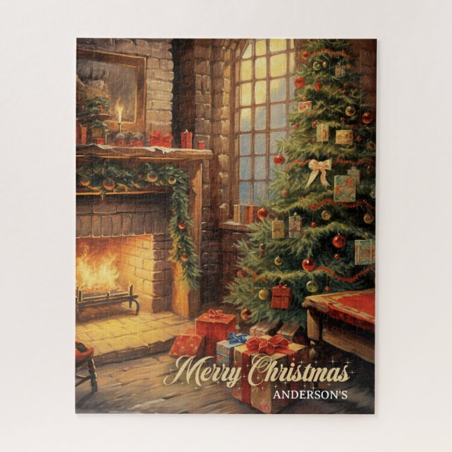 Vintage retro illustration cozy Christmas home Jigsaw Puzzle (Vertical)