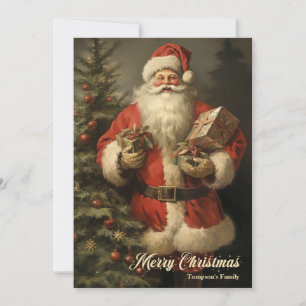Vintage retro illustration Santa Claus   presents Holiday Card
