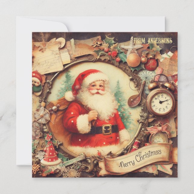 Vintage retro illustration Santa Claus smiling Holiday Card (Front)