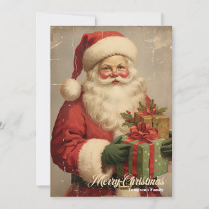 Vintage retro illustration Santa Claus smiling Holiday Card