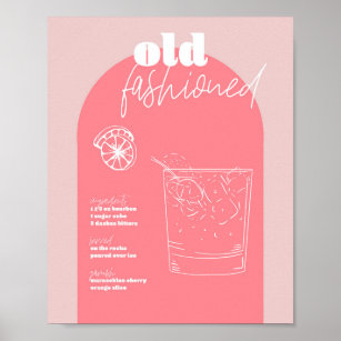 Vintage Retro Inspired Old Fashioned Recipe Pink a Poster