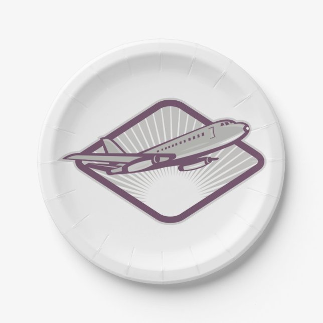Vintage Retro Jet Airplane Aviation Paper Plate (Front)