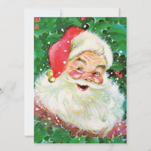Vintage Retro Jolly Holly Santa Claus Holiday Card (Front)