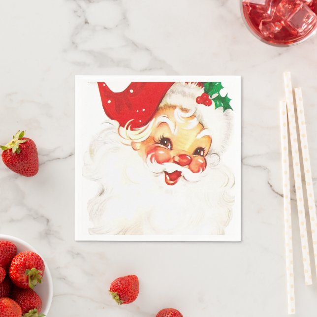 Vintage Retro Jolly Old Santa Claus Christmas Napkin (Insitu)