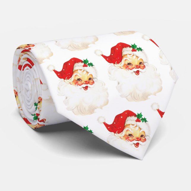 Vintage Retro Jolly Old Santa Claus Christmas Tie (Rolled)